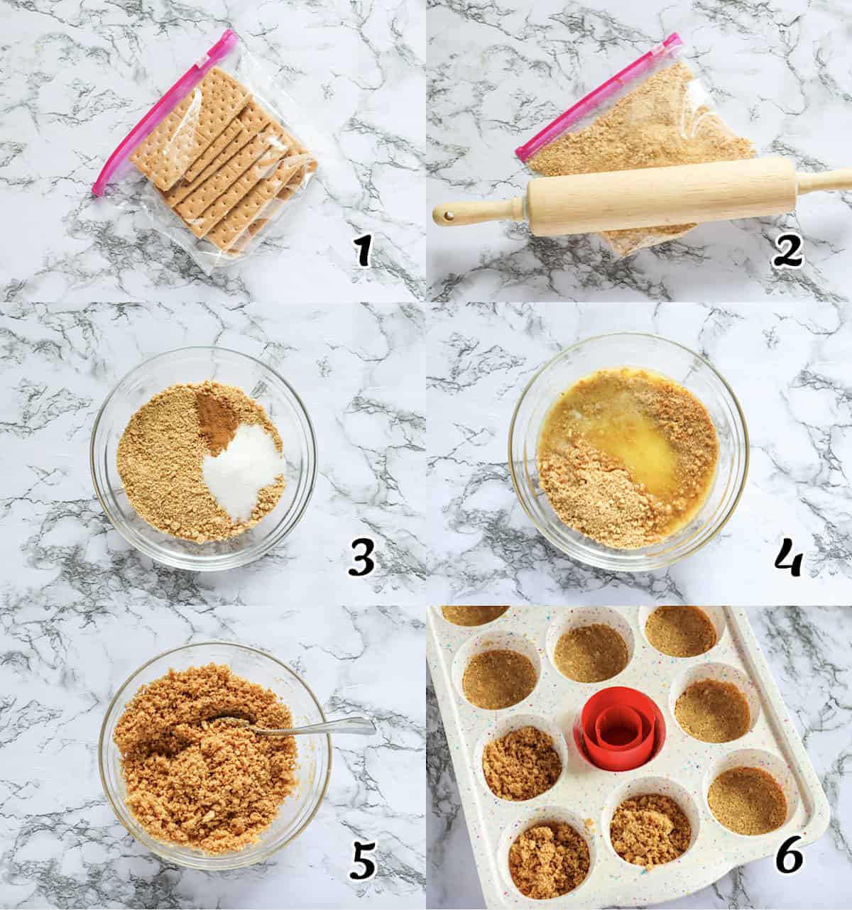 Crush the graham crackers and make the crust.