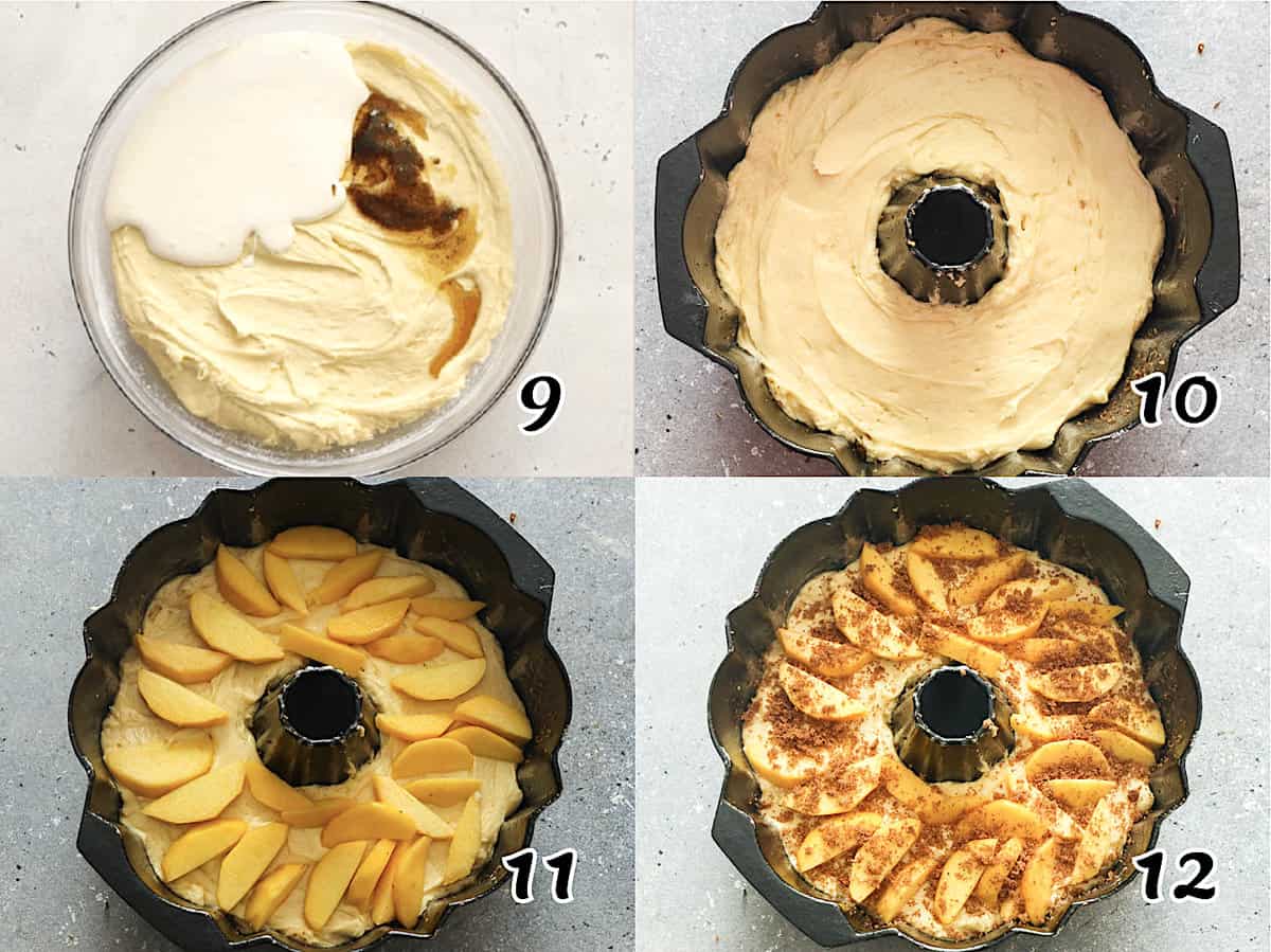 Finish the batter and layer it with the peaches