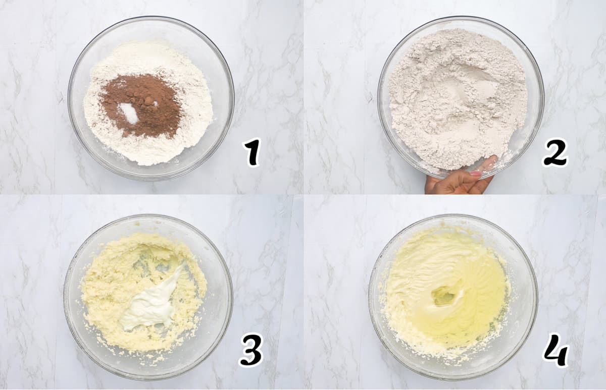 Mix the dry ingredients, then the wet ingredients