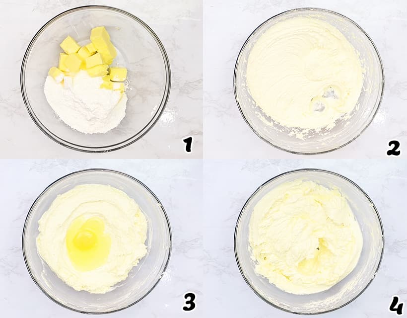 Cream the butter and add the eggs