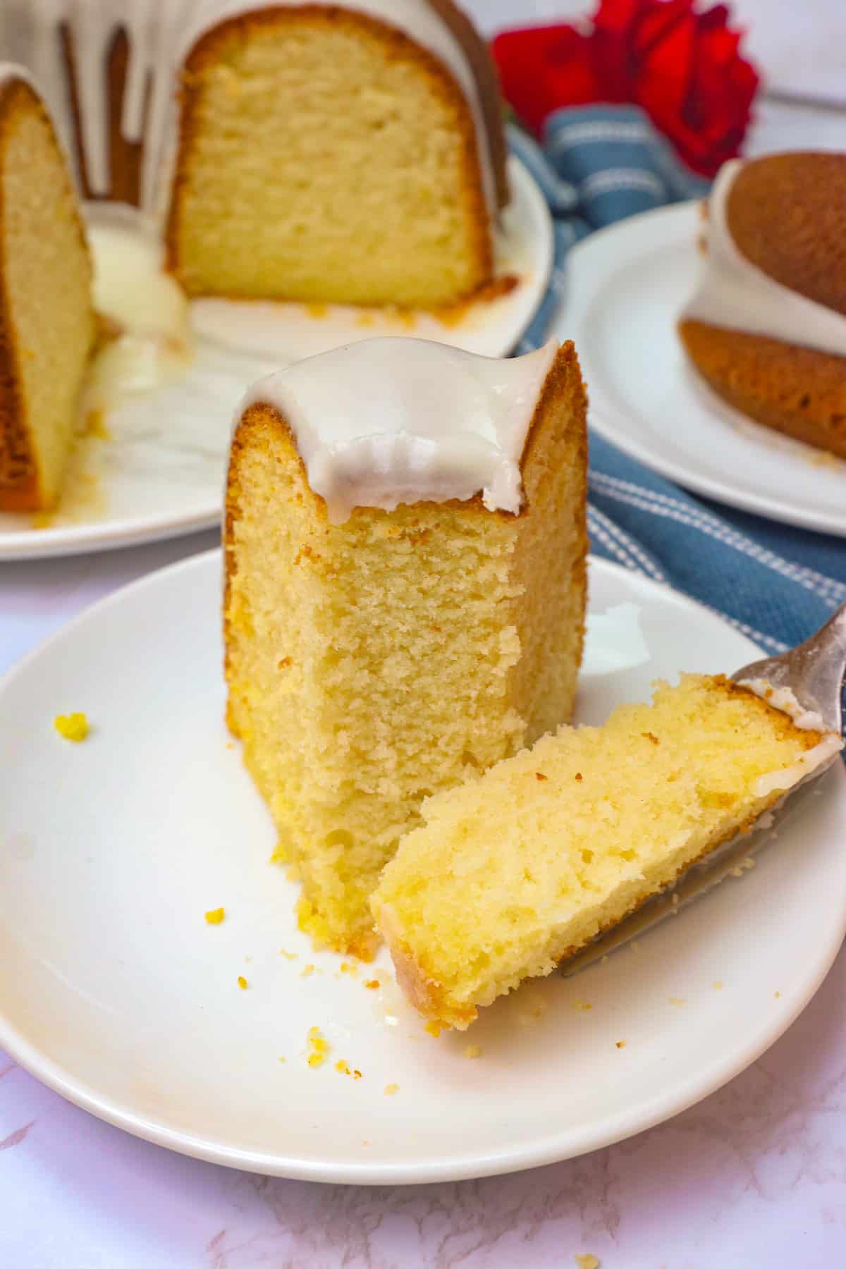 Digging into an insanely good slice of buttermilk pound cake