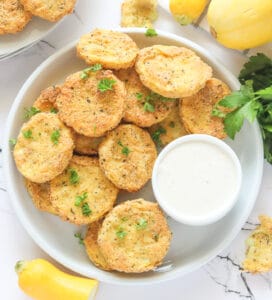 Freshly fried squash for summer delight with ranch dip