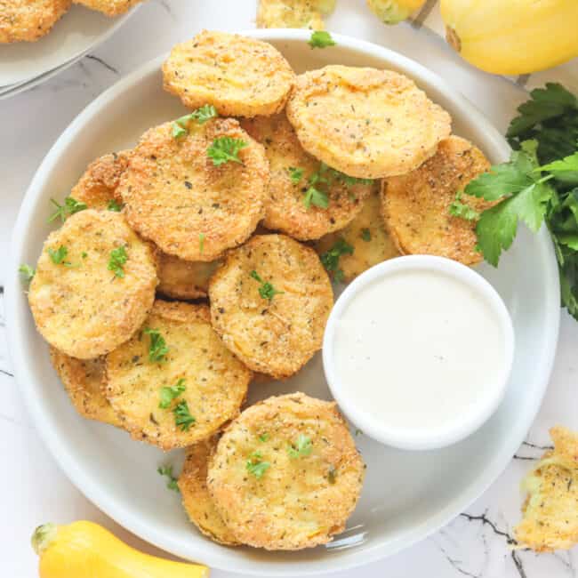Freshly fried squash for summer delight with ranch dip