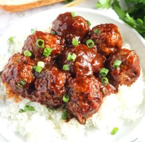Absolutely delicious BBQ meatballs perfect over rice or in a sandwich
