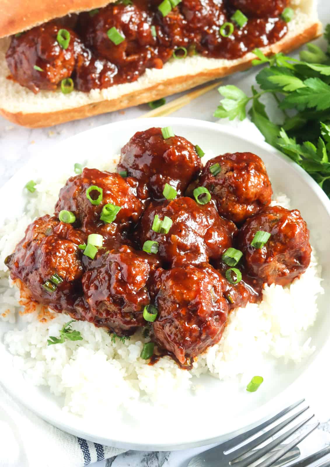 Absolutely delicious BBQ meatballs perfect over rice or in a sandwich