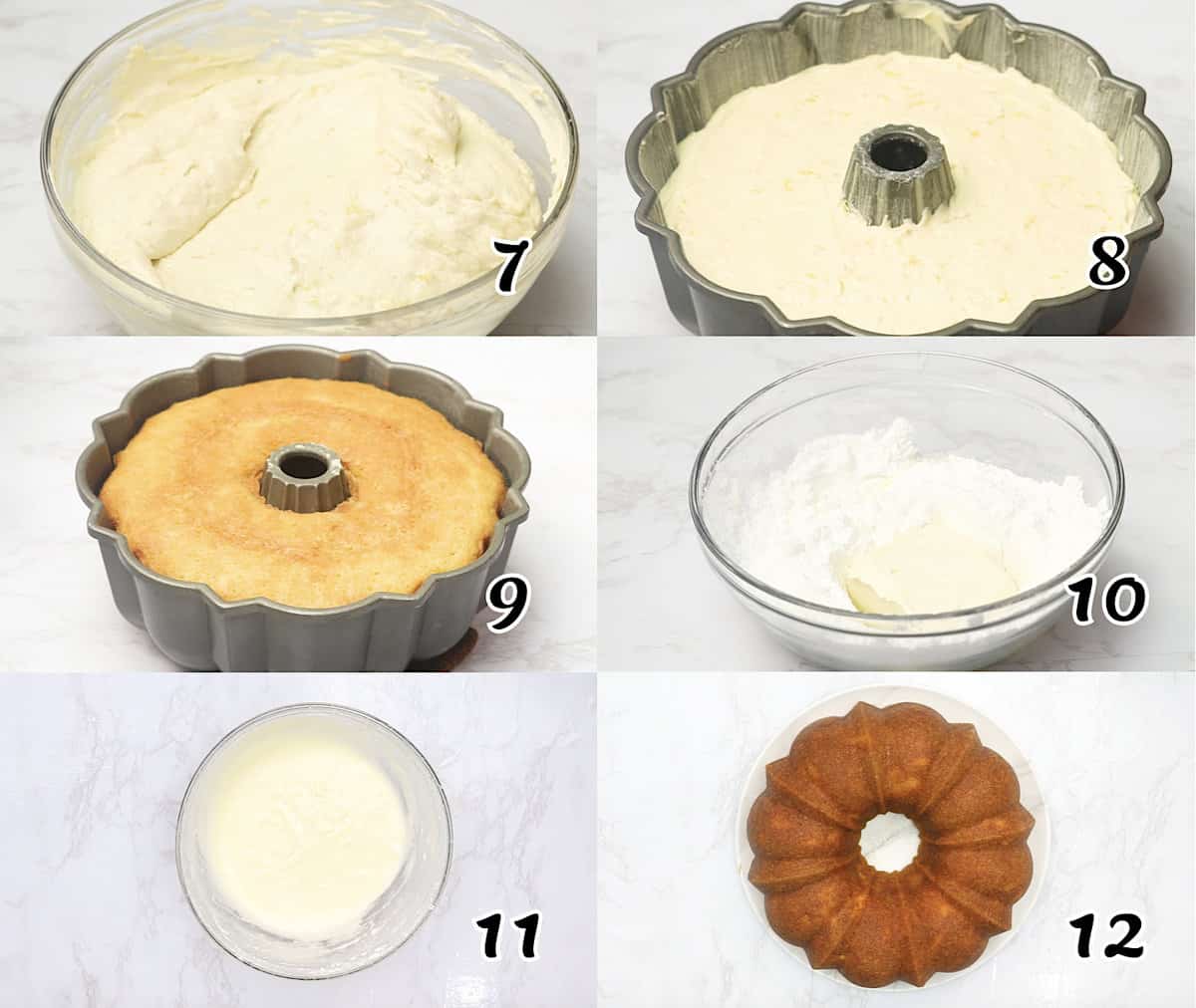 Pour the batter into the bundt pan and bake. while making the glaze.