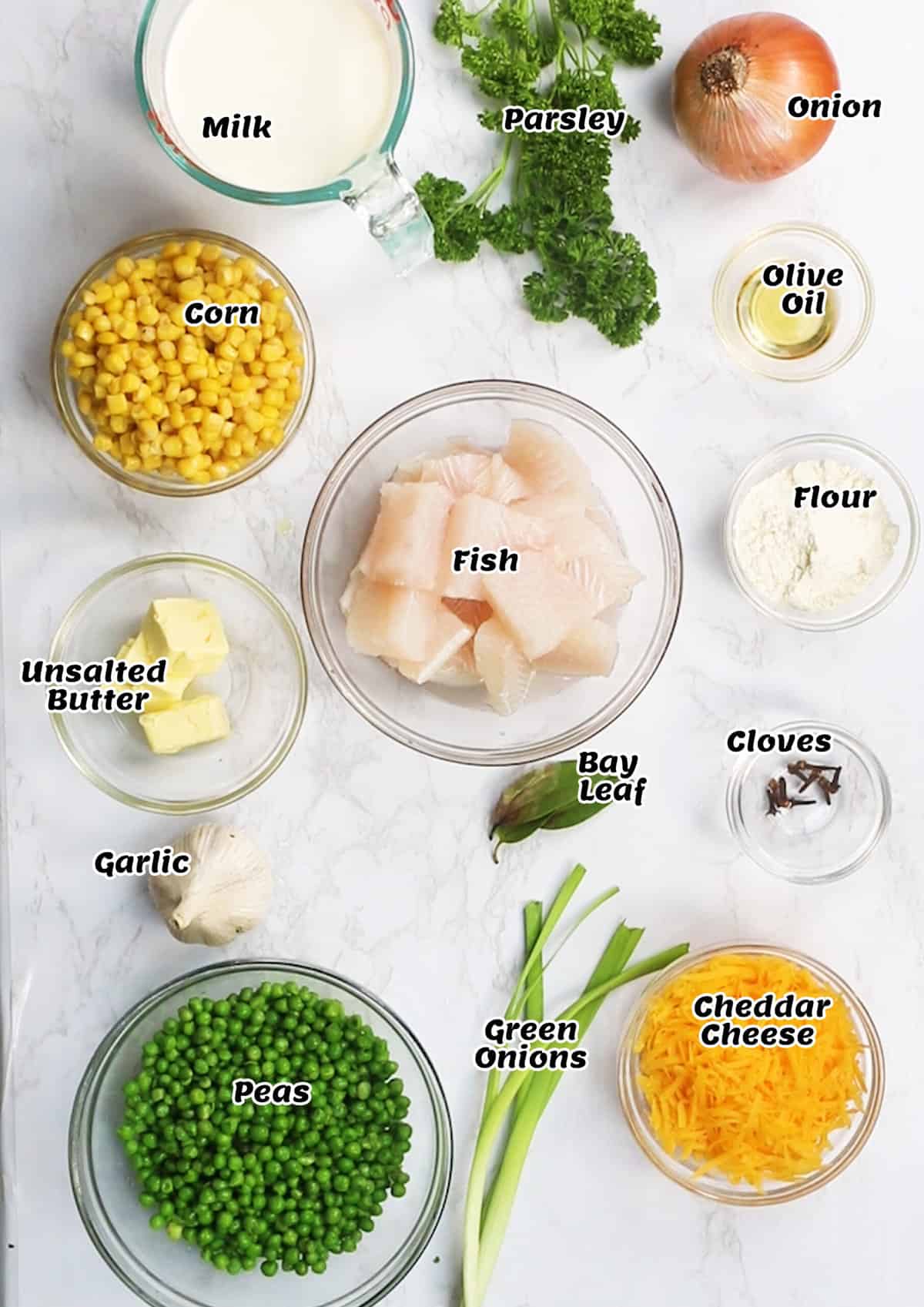 Ingredients for the fish pie recipe