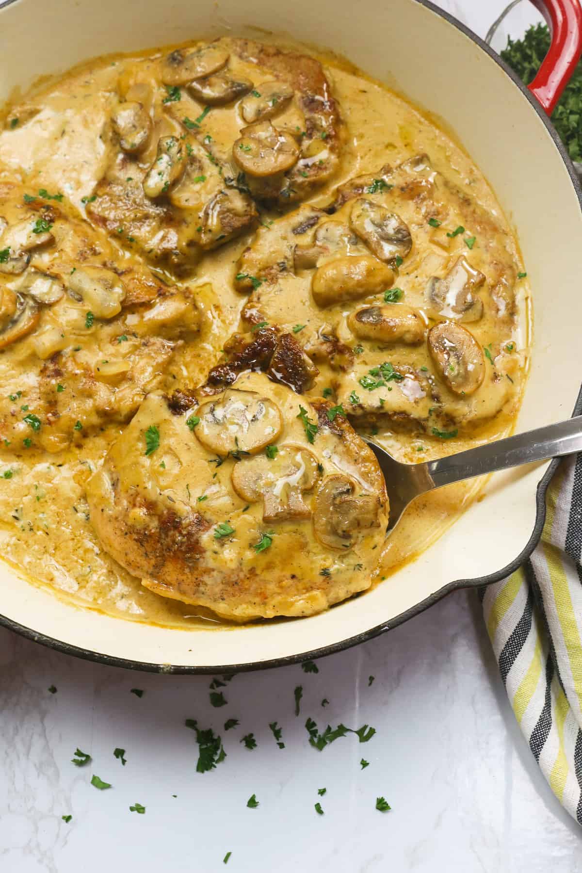 Serving up decadent creamy pork chops in mushroom sauce