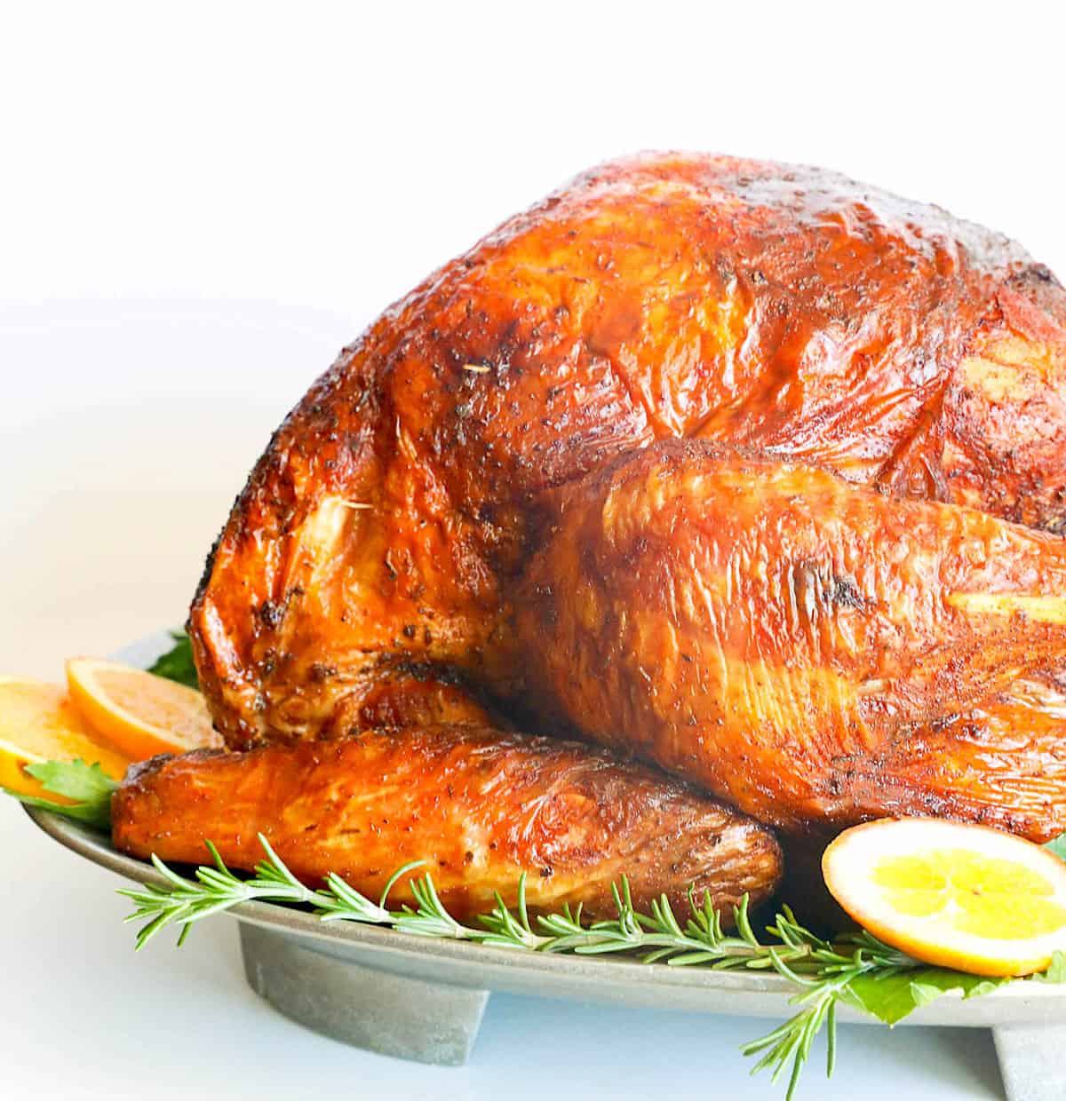 Tender and  juicy deep fried turkey on a platter ready to serve