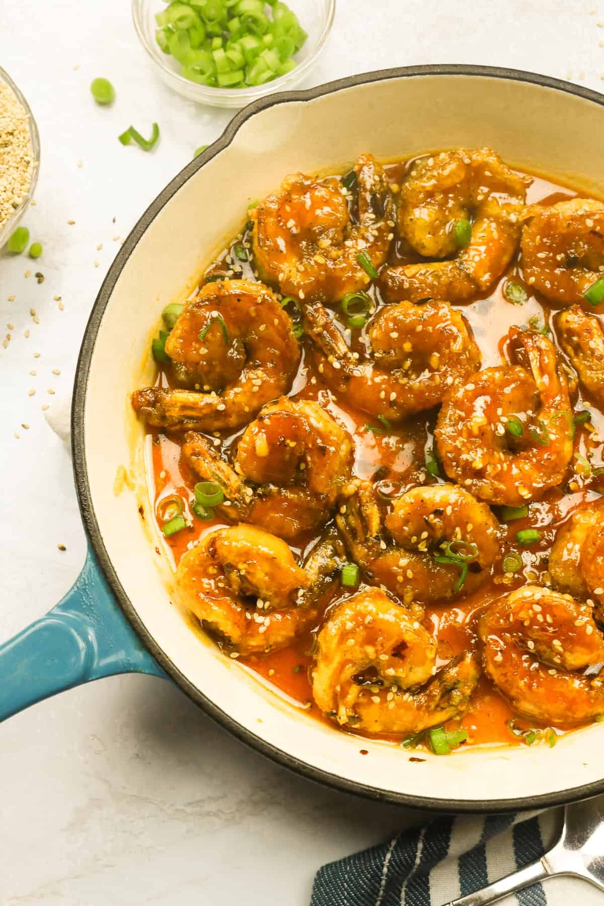 firecracker shrimp is a combination of textures, crunchy, tender, sticky and vibrant flavors