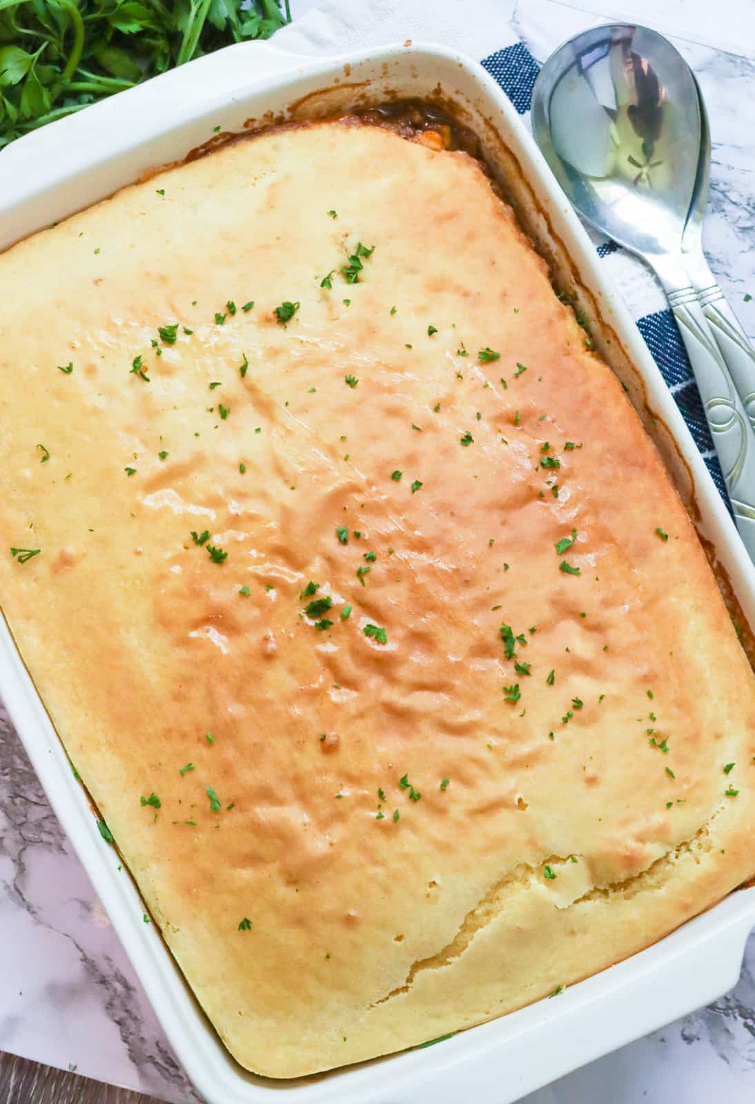 Cowboy Casserole Cornbread fresh from the oven