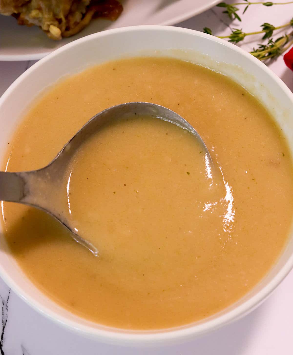Serving up fresh homemade turkey gravy without drippings