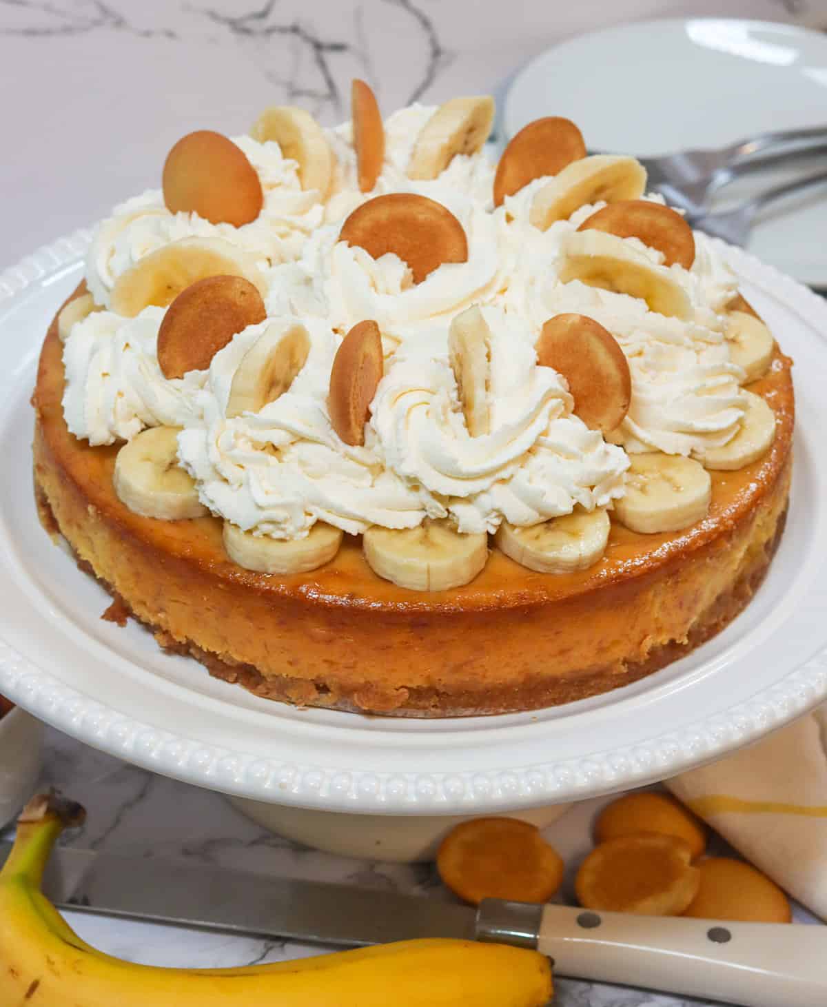 Decadent banana pudding cheesecake ready to enjoy