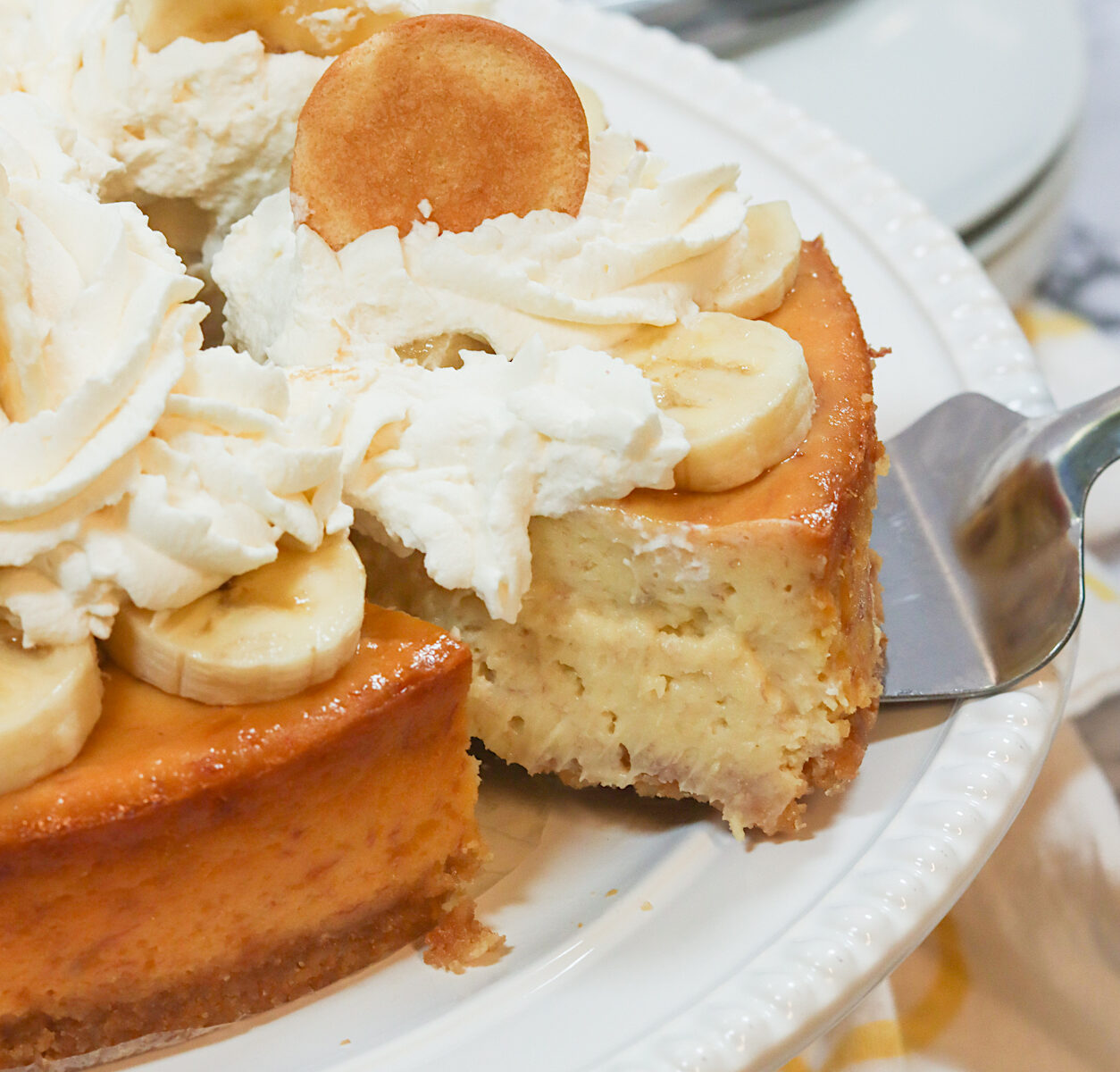 Serving up a slice of insanely good banana pudding cheesecake.