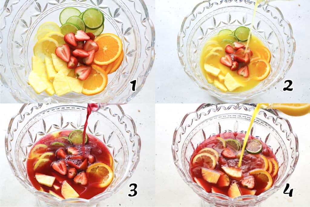 Slice the fruit, pour in the juice and alcohol, and enjoy responsibly.