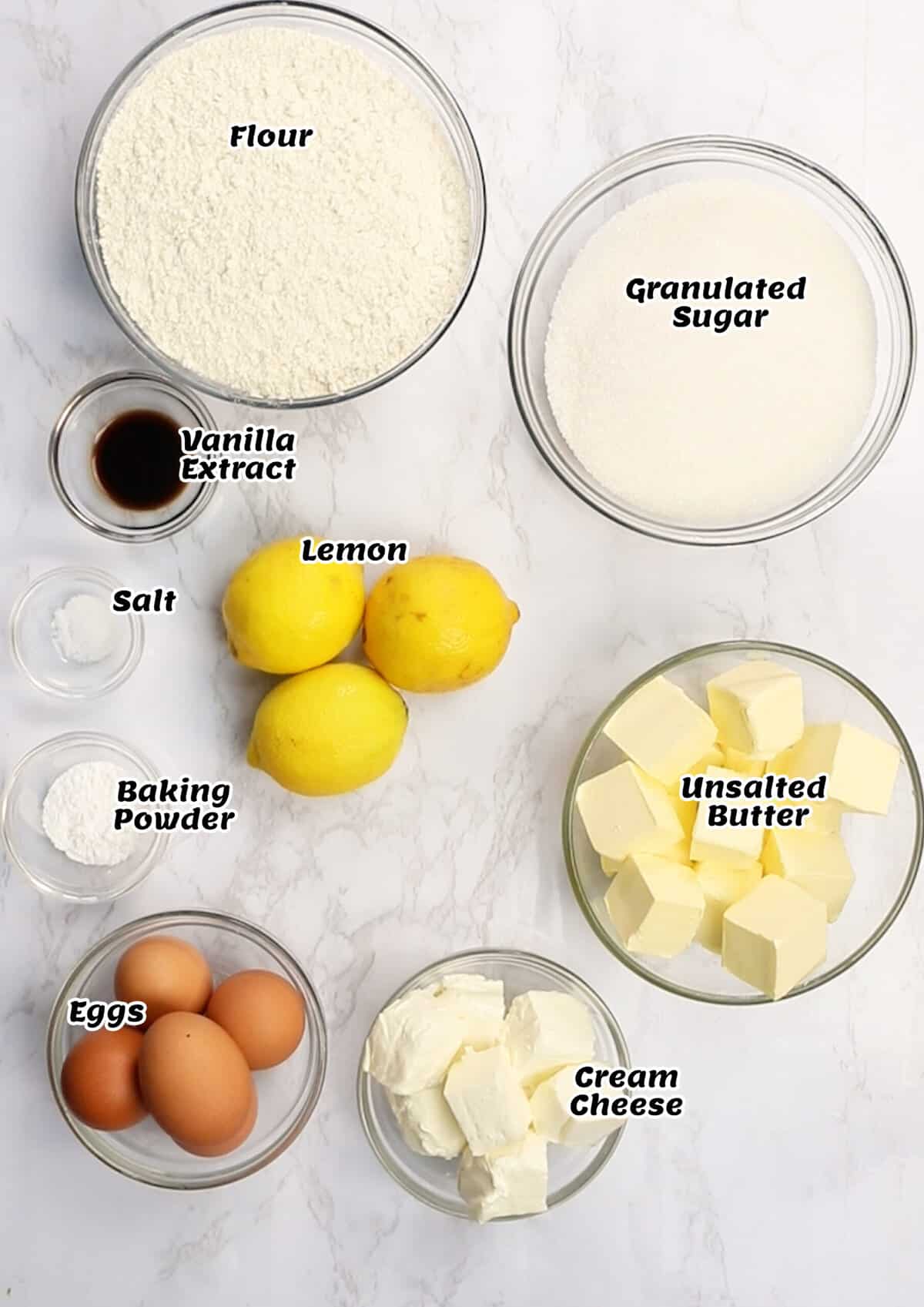 Recipe ingredients for lemon bundt cake