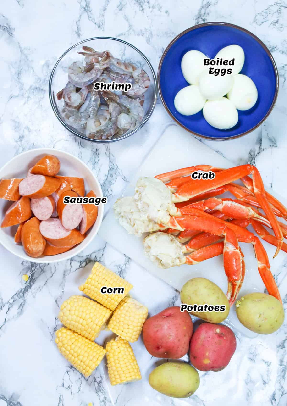 Recipe ingredients for Seafood Boil in a Bag