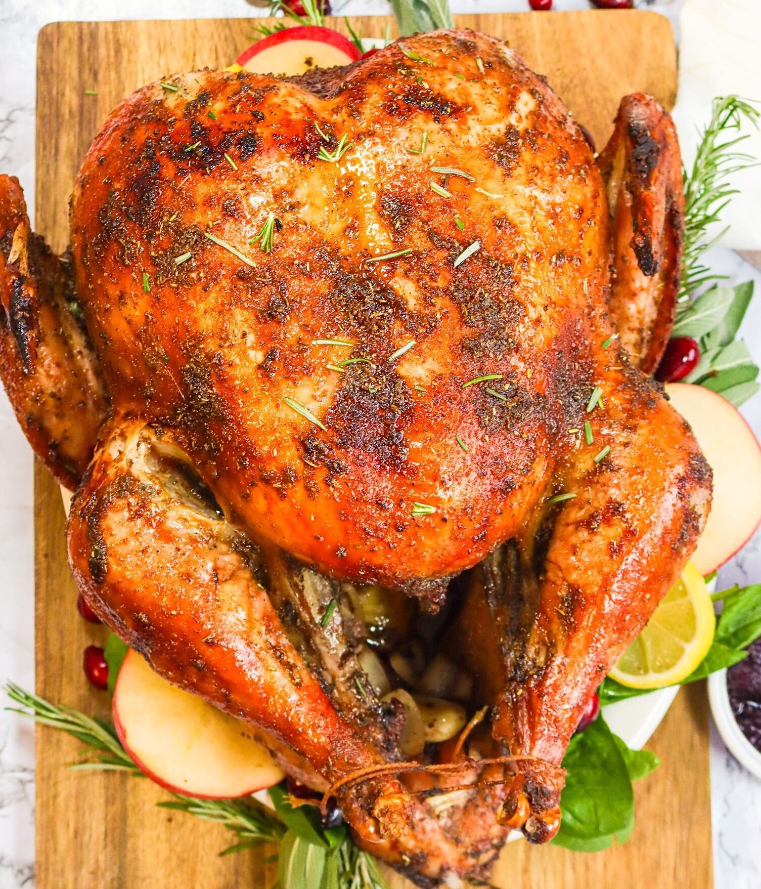 Cajun roast turkey fresh from the oven and ready to carve for your family's delight.
