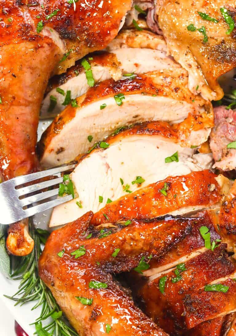 Slicing into perfectly moist Cajun Roast Turkey for the holidays