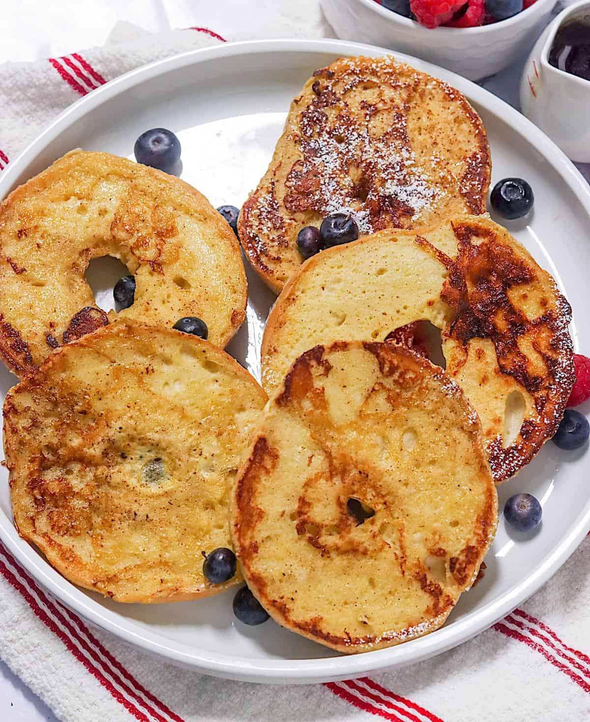 Serving up French Toast Bagels fresh from the stove