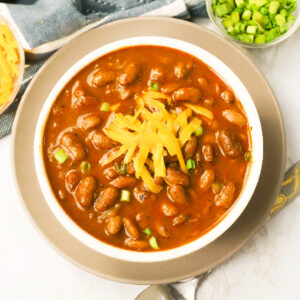 A bowl of Ranch Style Beans, a Tex-Mex specialty with a rich and spicy flavor