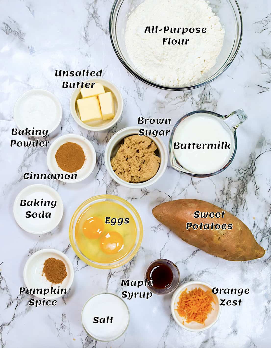 Ingredients for sweet potato waffles