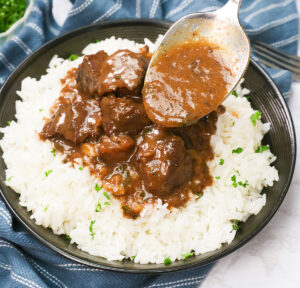 Ready to serve Beef Tips and Rice Recipe