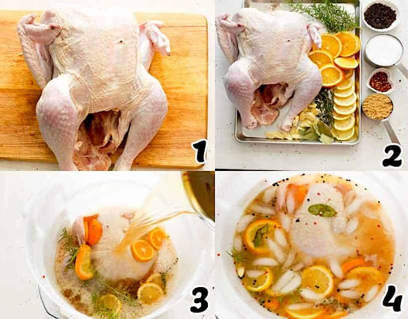 Assemble the brining ingredients and add the poultry