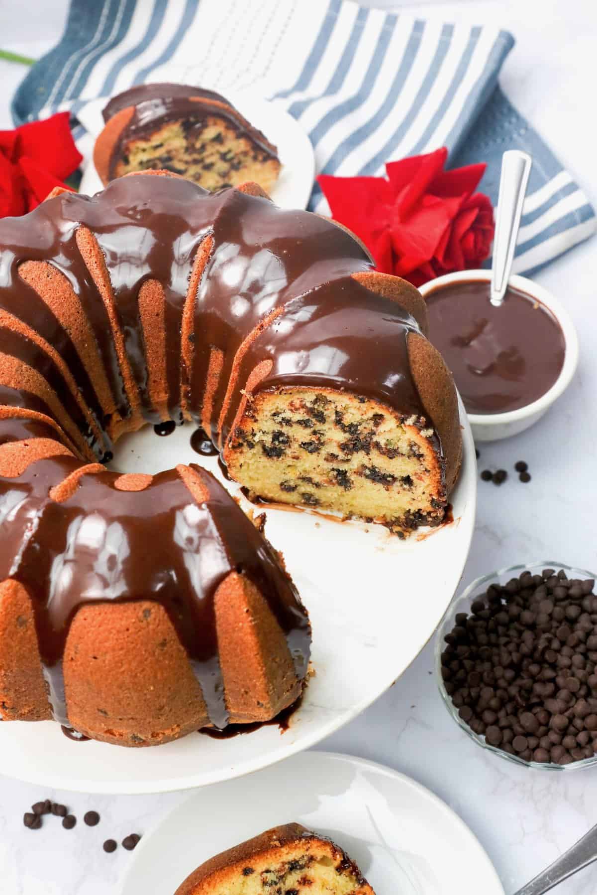Serving up insanely delicious Chocolate Chip Bundt Cake