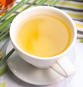 Enjoying a hot cup of lemongrass tea