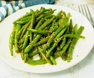 A plateful of deliciously seasoned spicy green beans to enjoy