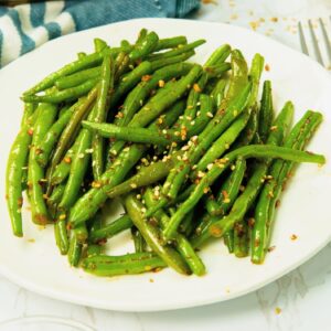 A plateful of deliciously seasoned spicy green beans to enjoy