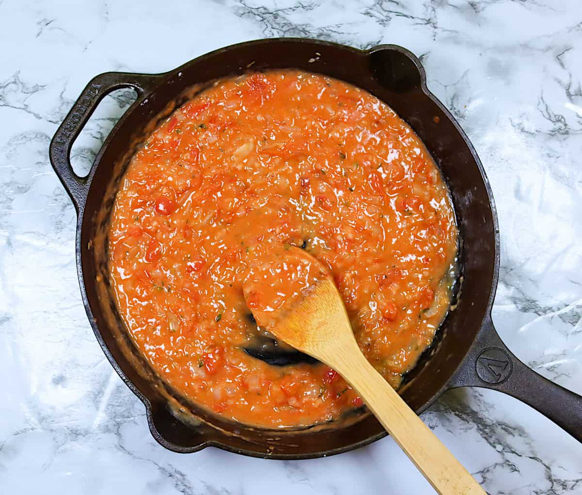 Tomato gravy fresh off the stove ready to enjoy