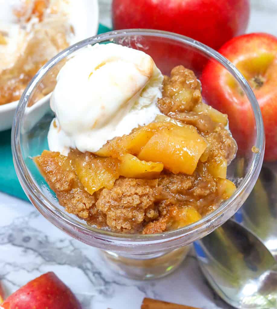 Enjoying a serving of Apple Brown Betty with ice cream