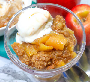 Enjoying a serving of Apple Brown Betty with ice cream