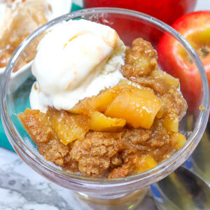 Enjoying a serving of Apple Brown Betty with ice cream
