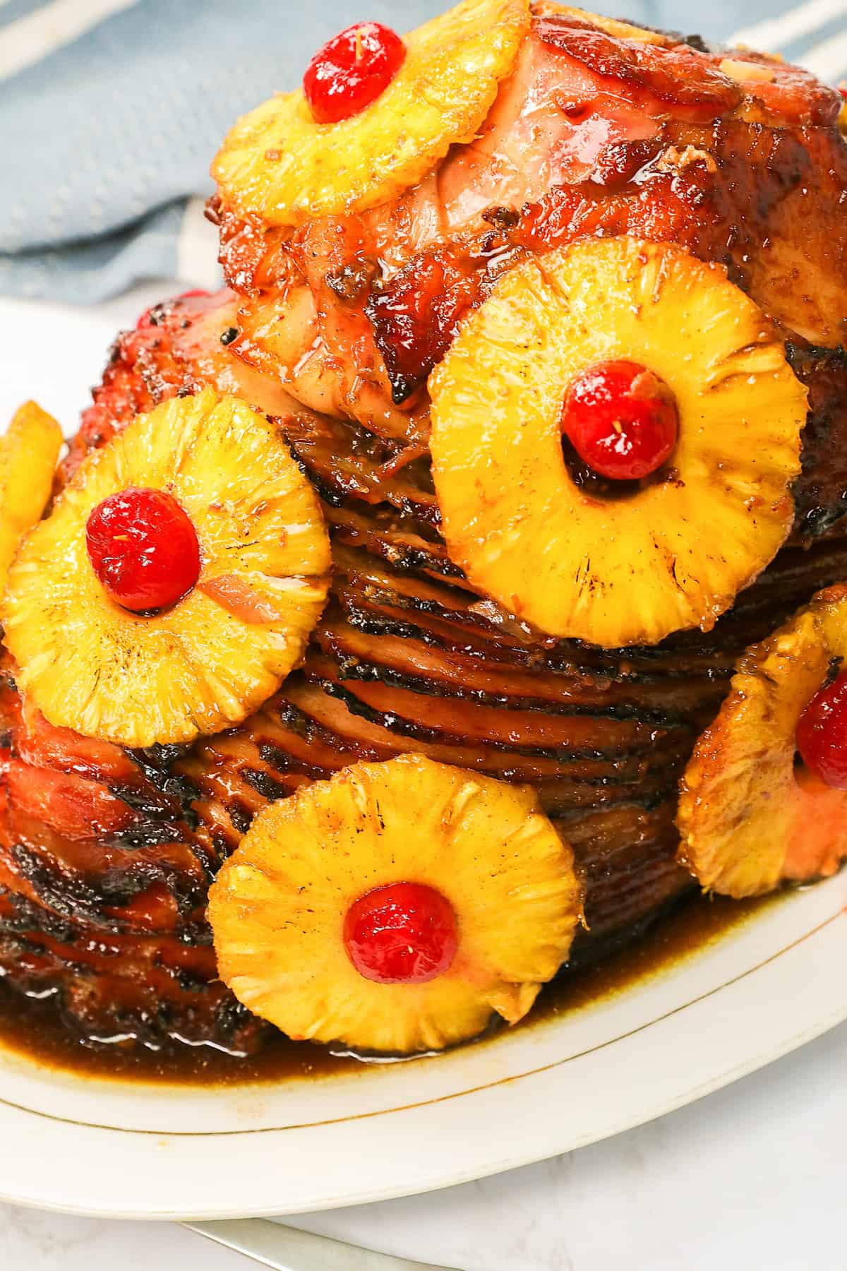Spiral sliced ham smothered in a pineapple honey glaze perfect for the holidays