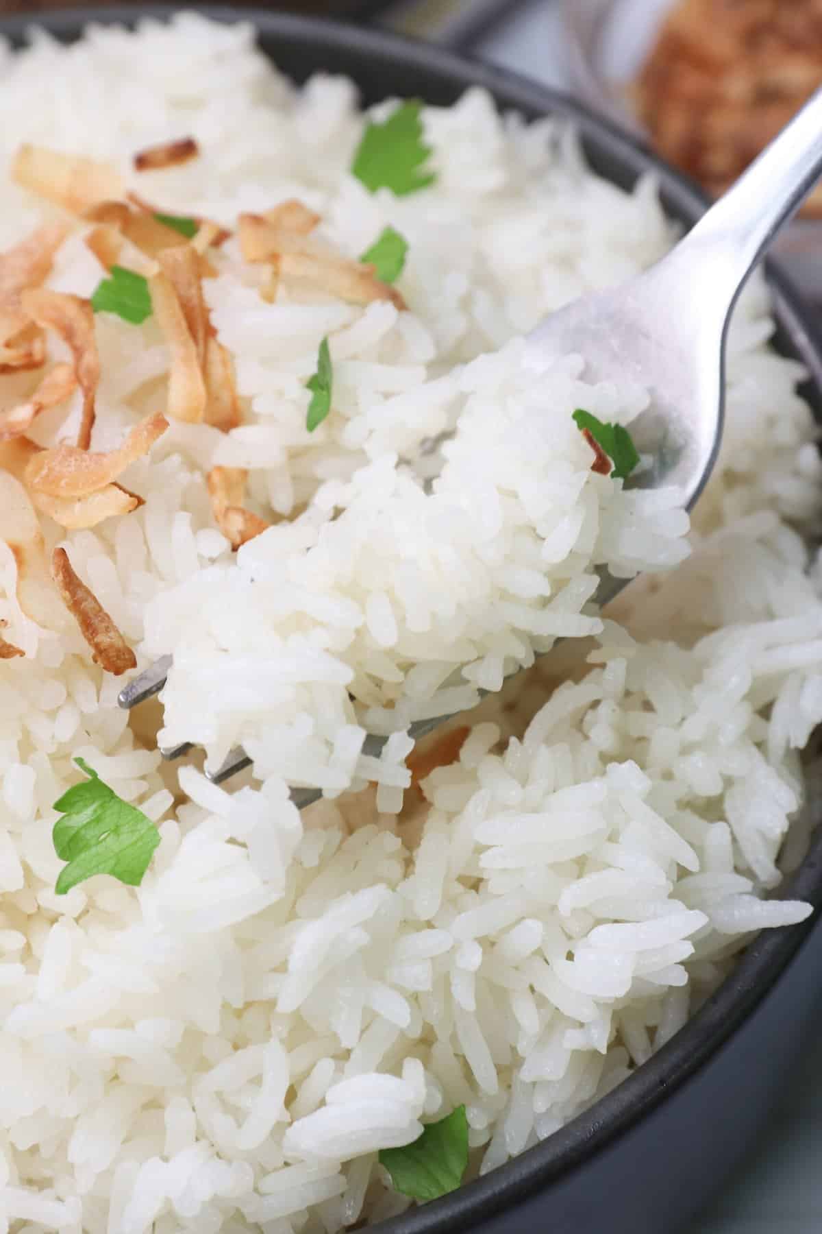 Savoring a bite of tropical Coconut Jasmine Rice