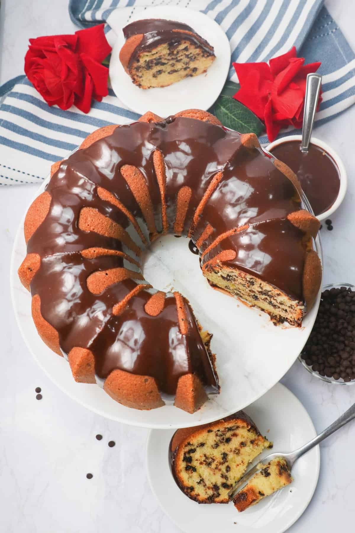 Serving up ridiculously delicious Chocolate Chip Bundt Cake