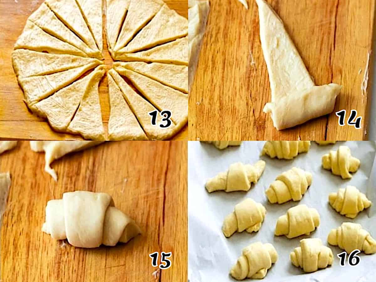 Cut out pieces into wedges, roll up and bake
