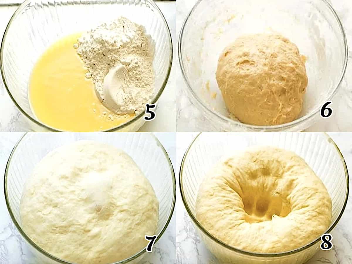 Add butter and more flour, then mix and knead. Let rise, punch down.