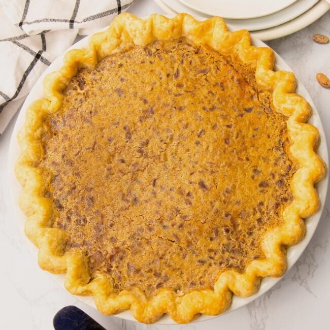 Freshly baked Pinto Bean Pie ready to slice and enjoy