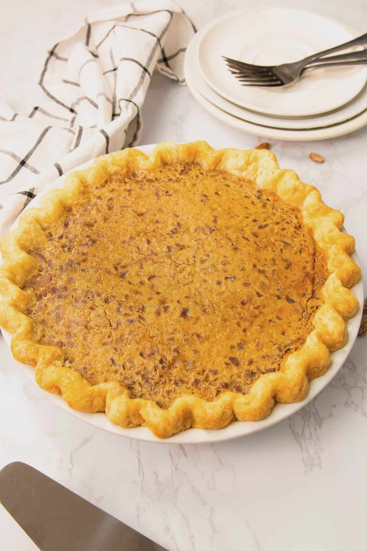 A freshly baked bean pie waiting to cool.