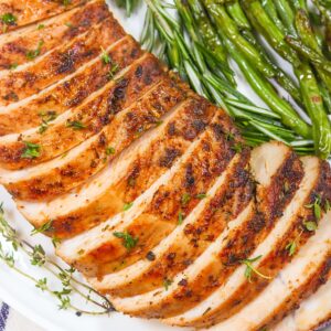 Tender, sliced turkey tenderloin ready to enjoy