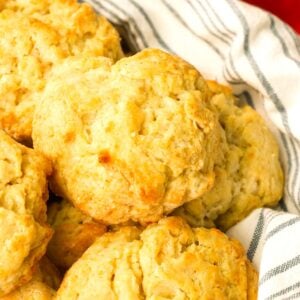 A basket full of freshly baked Buttermilk Drop Biscuits