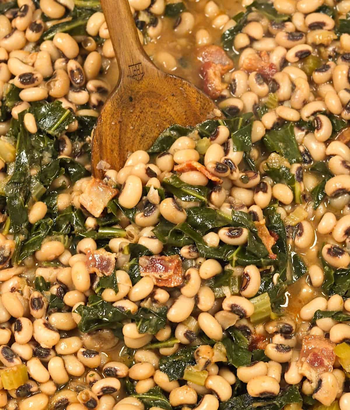 Finished Black-Eyed Peas and Collard Greens ready to enjoy