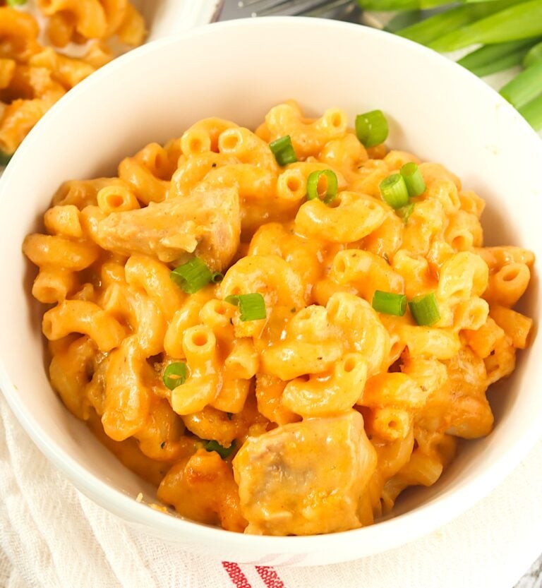 Serving up a bowl of steaming Buffalo Chicken Mac and Cheese