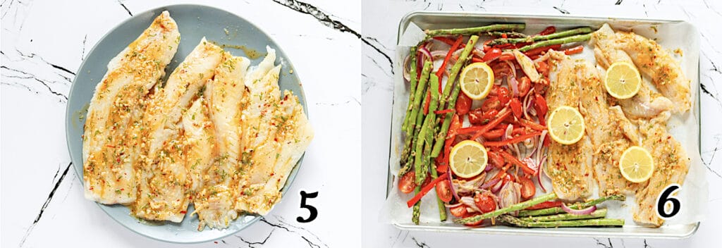 Season fish, arrange on baking tray, and bake