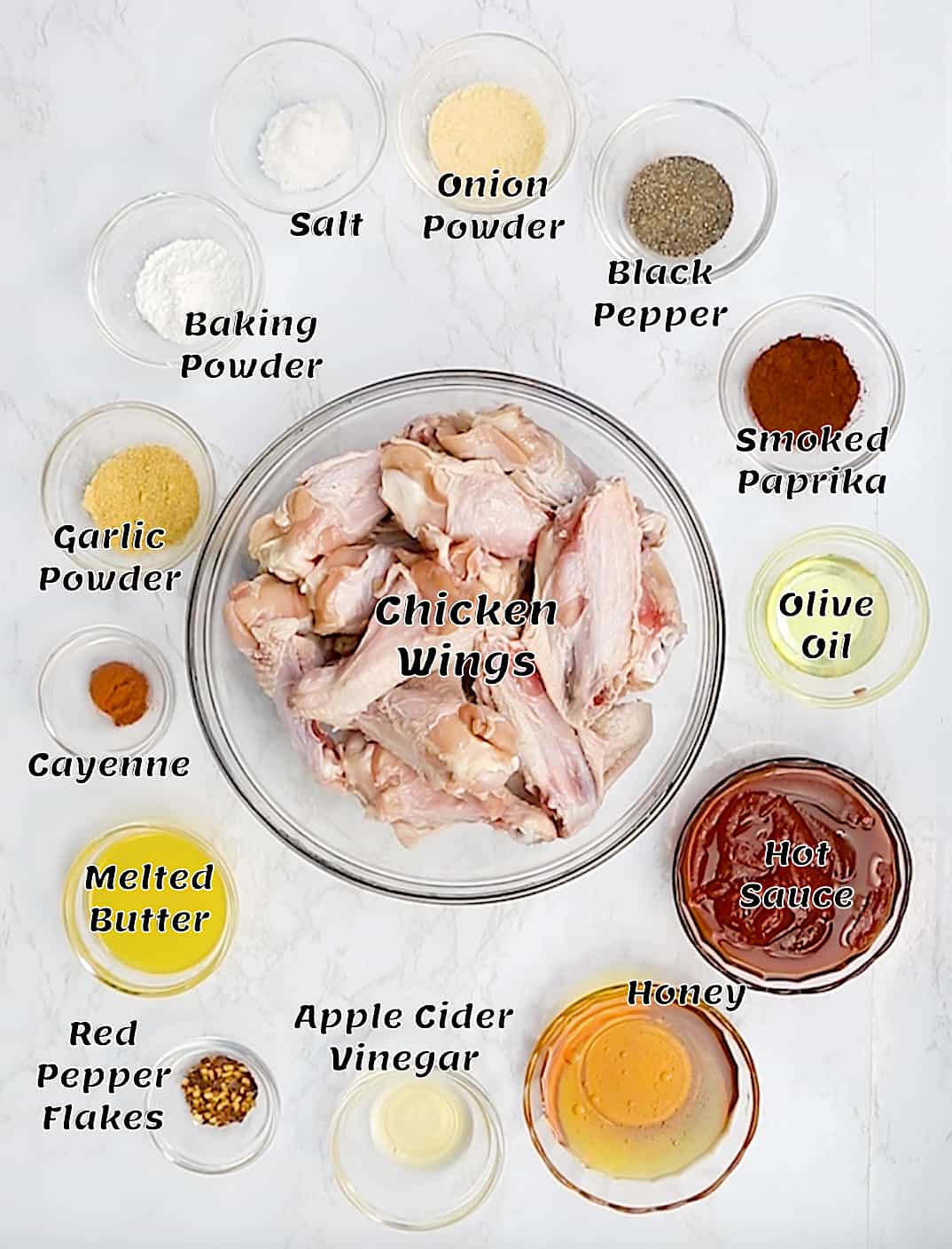 Ingredients to make honey hot wings