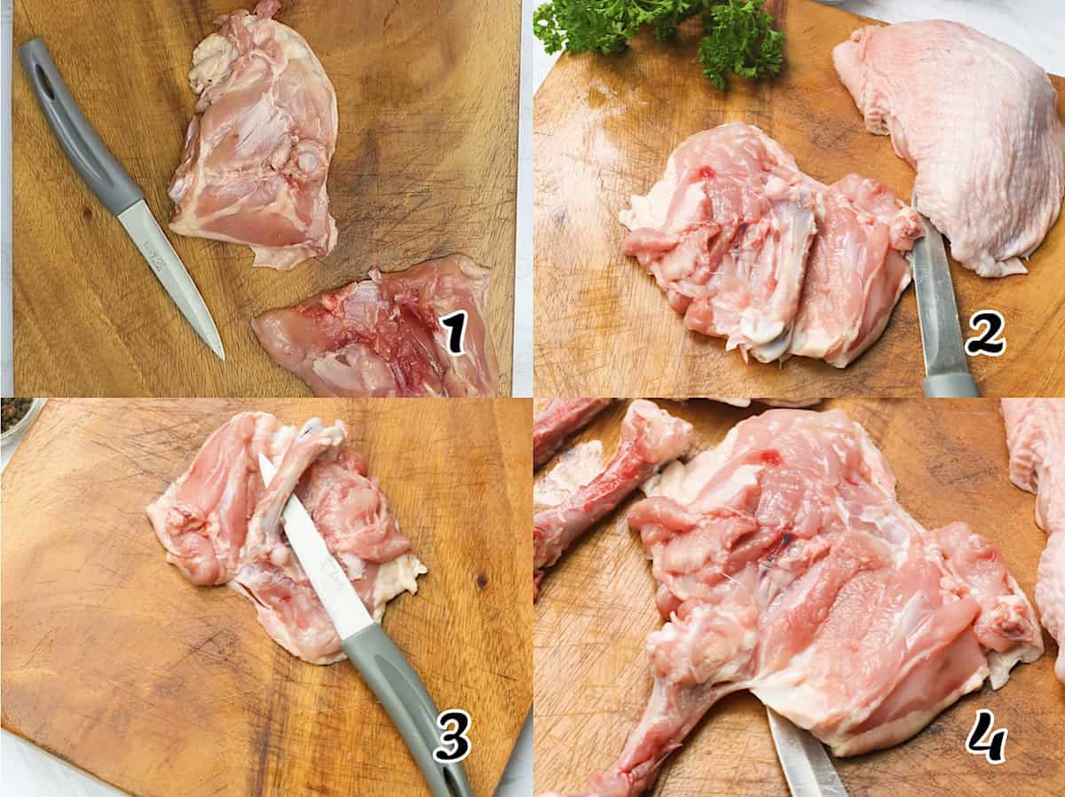 Cut into the meat along the bone, slice under the bone, then remove the bone